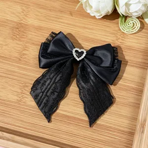 Zoete Meerlagige Satijn Kant Strik Haarclip Elegante Strass Hart Krokodillenclip Veelzijdige Hoofddeksels Voor Meisjes Dames