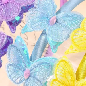 Vibrant satin sequin lace butterfly headband and hair accessories for women and girls party style.