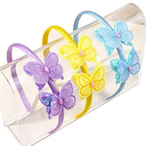 Satin sequin lace butterfly headband stylish hair accessories for women girls party main