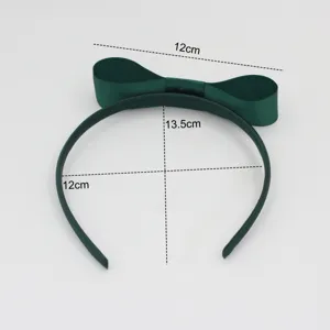 Dark green satin bow headband for girls, elegant hair accessory with cute ribbon design.