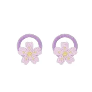 Cute children flower hair ties purple elastic hair bands with embroidered floral ponytail holders