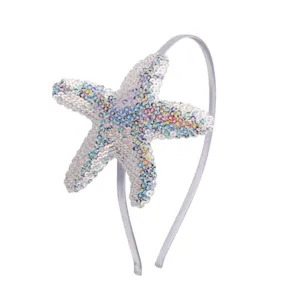 Diadema de estrella de mar con lentejuelas para niños, accesorio de pelo brillante temática océano.