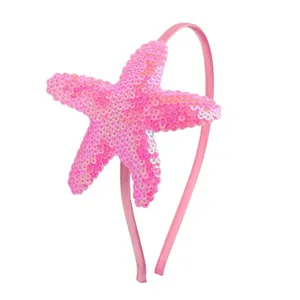 Diadema de estrella de mar con lentejuelas rosas para ninas, accesorio de pelo tierno.