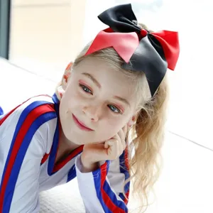 Grande fiocco da cheerleader per bambini, elastico per capelli bicolore nero rosso.