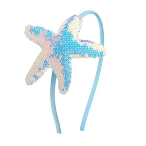 Diadema de estrella de mar con lentejuelas para niñas, lindo aro de pelo azul, accesorios.