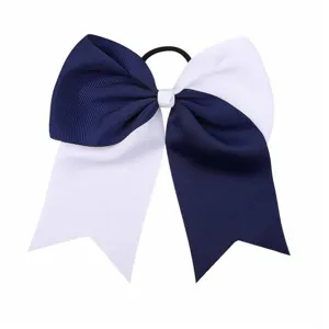 Grande fiocco per cheerleader blu marino e bianco in nastro gros-grain per ragazze.