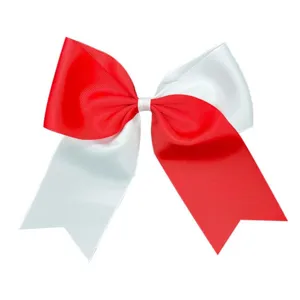 Grande fiocco per capelli da cheerleader rosso e bianco nastro a coda di rondine per bambini e ragazze.