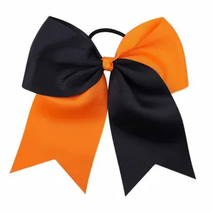 Grande fiocco per capelli nero e arancione dettaglio, accessorio per cheerleader.