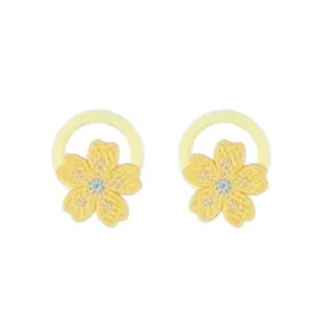 Cute yellow floral hair tie with elastic rubber band, soft crochet flower detail for girls.