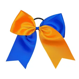 Fiocco per capelli da cheerleader in nastro blu e arancione, grande elastico per coda.