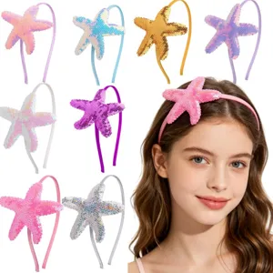 Diadema Dulce de Estrella de Mar con Lentejuelas para Niñas Aro de Pelo Animal Marino Accesorios de Disfraz de Princesa