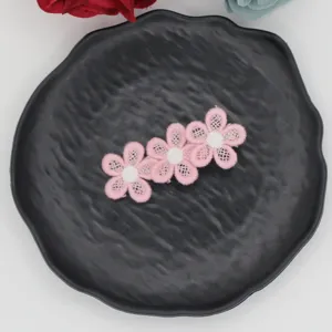 Cute pink embroidered flower hair clip sweet kids bangs side clip lovely princess hair accessory