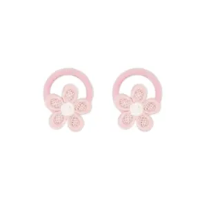 Cute pink flower hair ties for kids, seamless elastic towel ring ponytails, soft hair accessories.
