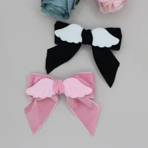 Sweet Lolita Velvet Angel Wings Bowknot Hair Clip Cute Cartoon Kids Girls Hairpin Headwear Elegant Everyday Hair Accessories
