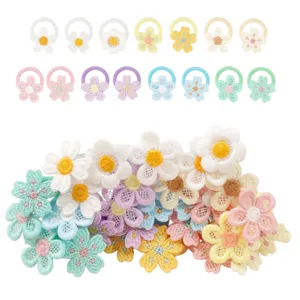 Colorful embroidered flower hair ties, seamless elastic ponytail bands for kids hair styling.