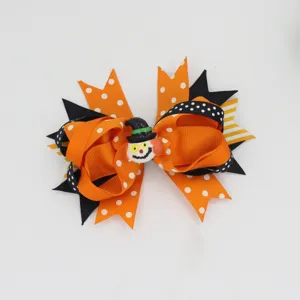 Nœud de cheveux d'Halloween pour enfants, pince à cheveux en ruban à pois orange et noir.