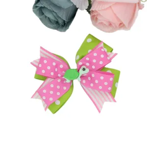 Kids colorful polka dot bow hair clip with cute turtle charm, sweet girl hair accessory