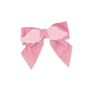 Pink velvet angel wing bow hair clip sweet lolita hair accessory for women girls cute style