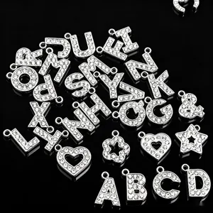 Pendentif Lettre en Strass Complet Pendentif Alphabet en Cristal en Alliage Diy Fabrication de Bijoux Collier Porte-clés Accessoires