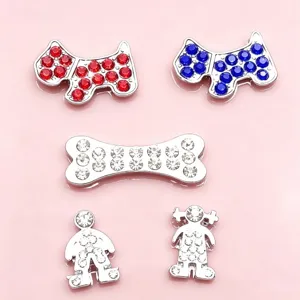 Metall Strass Hund Knochen Junge Mädchen DIY Slide Charms Armband Anhänger 8mm neu