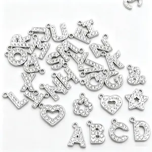 Breloques lettres alphabet en strass pendentifs métal DIY fabrication bijoux collier porte-clés