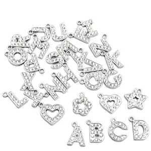 Pendentifs lettres en strass breloques alphabet DIY accessoires de bijoux en alliage