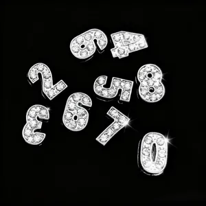 Breloques Chiffres en Strass en Alliage Pendentifs Numériques DIY pour Fabrication de Bijoux Bracelet Porte-Clés Accessoires