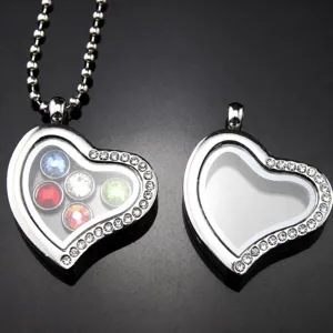 Ciondolo Medaglione in Vetro a Forma di Cuore Trasparente Apribile Collana in Lega Regalo di Gioielli