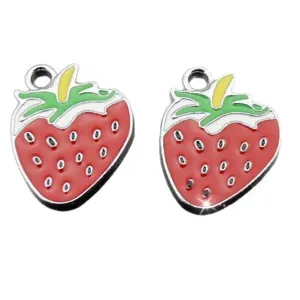Metal enamel strawberry pendants DIY jewelry accessories for necklaces and bracelets.