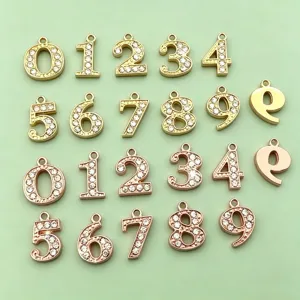 Gold und Roségold Nummer Charms mit Strasssteinen für DIY Schmuck Ketten Armbänder