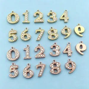 Gold und Roségold Strass Nummer Anhänger, glänzende DIY Legierung Schmuckzubehör Basteln.