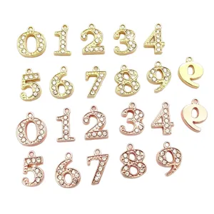 Goldene Nummern Anhänger Legierung Strass DIY Charms für Halsketten Armbänder Schmuck