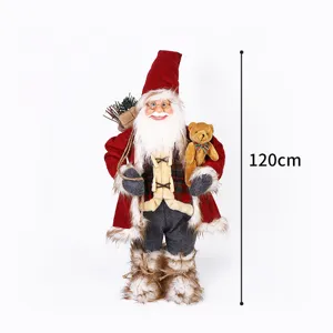 Grande poupée Père Noël debout 120cm avec ours en peluche pour décoration de fête de Noël