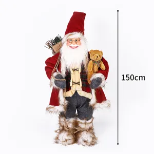 Poupée Père Noël Debout Traditionnelle Figurine de Noël Simulation Peluche Rouge Blanc Avec Ours en Peluche pour Décoration