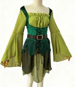 Damen mittelalterlich gruen Fee Cosplay Kleid Elfe Fantasie Kostuem fuer Halloween Party