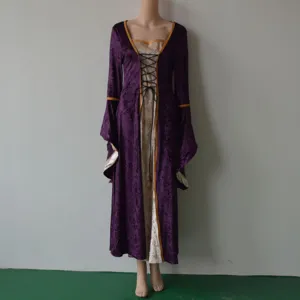 Medieval Renaissance velvet long dress vintage royal court cosplay costume bell sleeve gown