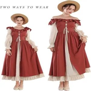 Medieval Renaissance fairy dress with long sleeves and off-shoulder two-way wear design.