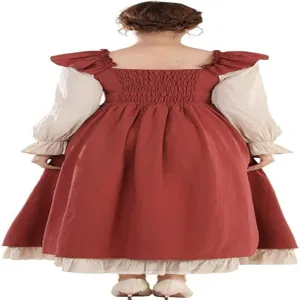 Medieval renaissance long sleeve dress detailed back view showing elegant layered design.