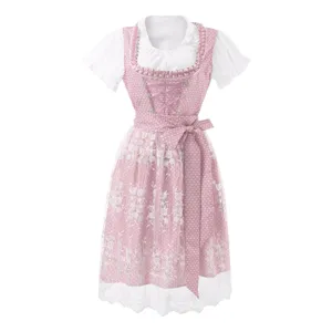 Traditional German Oktoberfest dirndl dress set with pink floral bodice and white blouse.