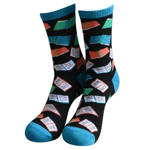 Chaussettes en coton motif livres colorés pour hommes et femmes chaussettes mi-hautes