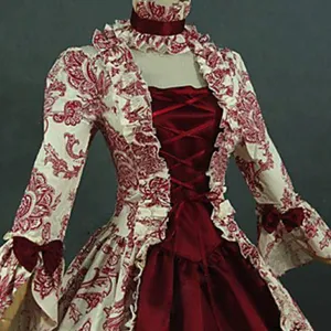Victorian gothic vintage long sleeve printed dress for evening parties and masquerade events.