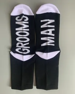 Groomsman wedding party socks black and white dress socks custom wedding socks for men pair