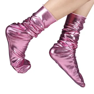 Chaussettes slouch métallisées roses brillantes pour femmes, bas tendance clubwear.