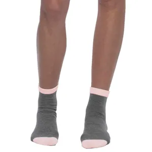 Grey and pink contrast mid-tube socks, comfortable cotton blend daily wear detail.
