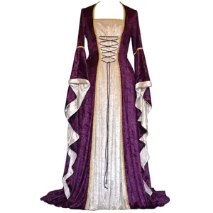 Medieval vintage velvet long sleeve dress Renaissance gothic court maxi dress for women
