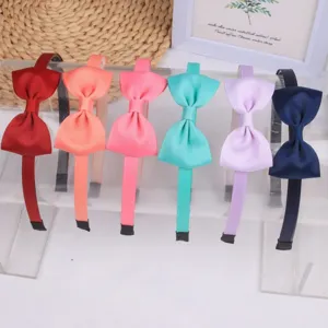 Girls Sweet Grosgrain Ribbon Bow Headband Simple Solid Color Princess Hair Accessories For Children Daily School Wear
