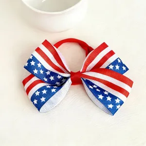 American flag bow hair tie for kids, red white and blue patriotic children hair accessory detail