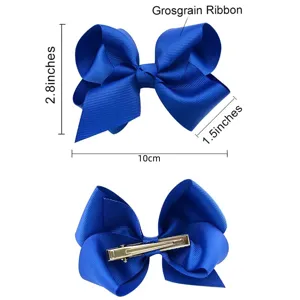 Nœud de cheveux en ruban gros-grain uni pour enfants, pince à cheveux princesse mignonne vue face dos.