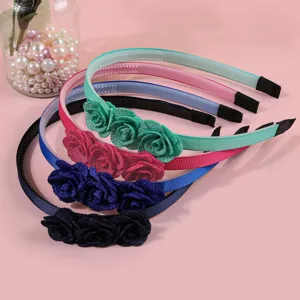 Kinder Stoff Kamelie Haarreif Set, bunte Blumen Haarreifen mit Zaehnen fuer taegliches Outfit.