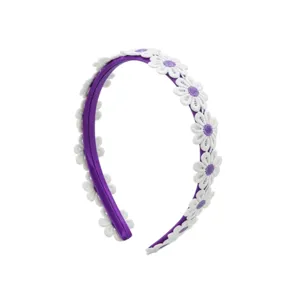 Sweet floral lace headband with purple daisy design, cute hair accessory for girls fashion.